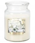 Bispol White Flowers vonná sviečka v skle s viečkom SND99-179 Doba horenia: cca 100 hodín Výška: 14cm Priemer: 9,9cm 