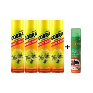 Set Cobra Super insekticíd na lietajúci hmyz 400ml 4ks+1ks Xpel repelent 100ml zdarma