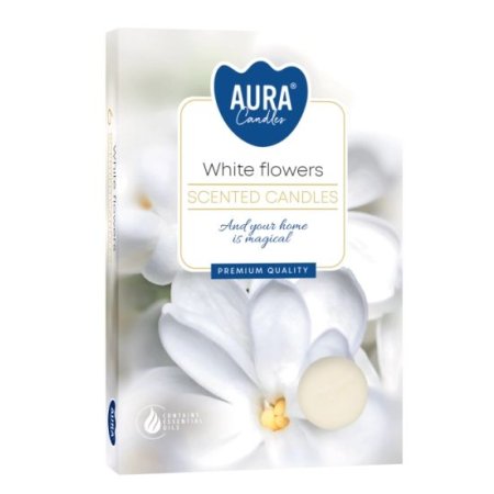 Aura Bispol White Flowers vonné čajové sviečky 6ks