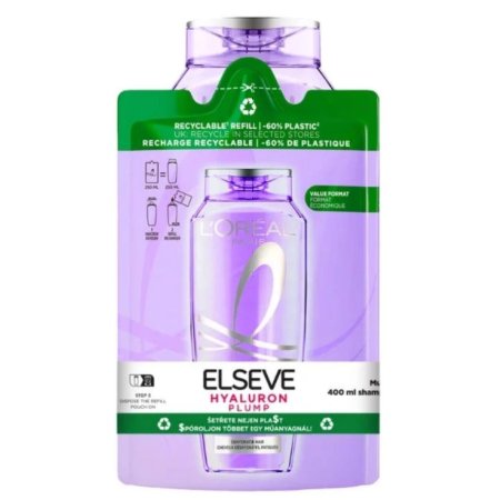 Elseve DUOPACK šampón na vlasy Hyaluron Plump 400ml + náhradná náplň do šampónu 250ml