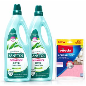 Sanytol DUO pack - univerzálny čistič 1L Eucalyptus + Vileda univerzálna handrička 1ks
