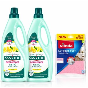 Sanytol DUO pack - univerzálny čistič 1L Lemon + Vileda univerzálna handrička 1ks