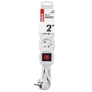 Predlžovací kábel 2m / 3 zásuvky / s vypínačom / biely / PVC / 1 mm2