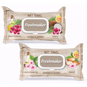 Freshmaker Coconut&Almond vlhčené obrúsky 144ks s klipom 